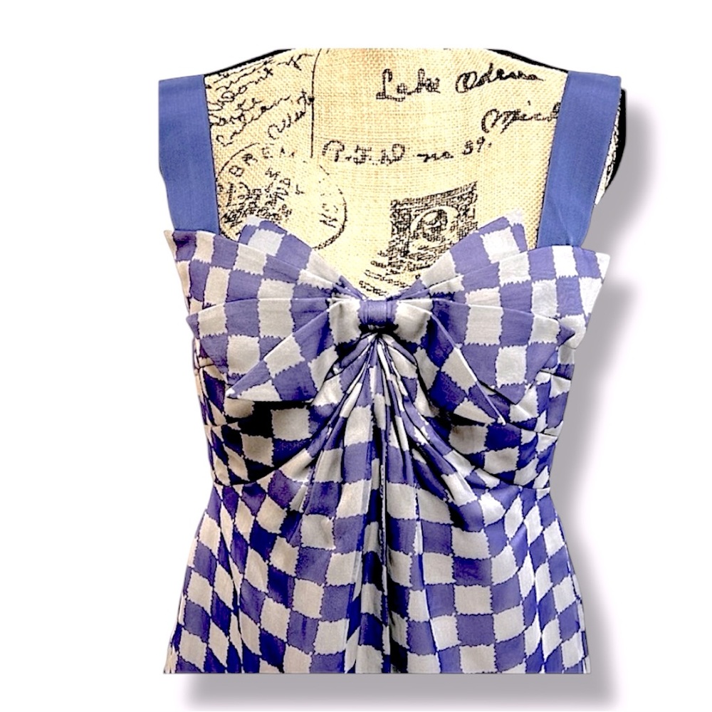 GIORGIO ARMANI Pure Silk Purple & Light Gray Check Cocktail Slip Dress SZ 8 - Picture 5 of 16